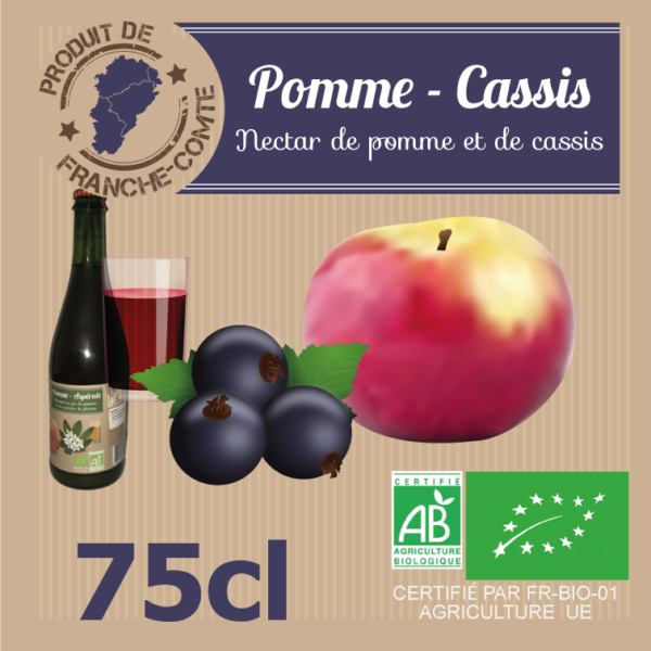NECTAR POMME- CASSIS  Bouteille Verre 75cl