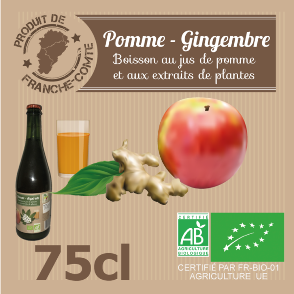 BOISSON JUS DE POMME GINGEMBRE Bouteille Verre 75cl
