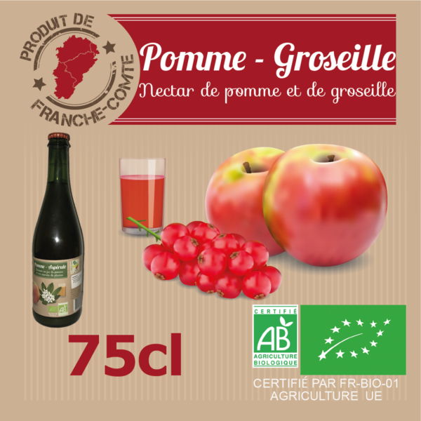 NECTAR POMME- GROSEILLE  Bouteille Verre 75cl
